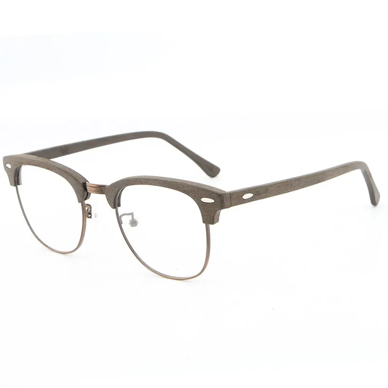 Hdcrafter Unisex Full Rim Round Half Wood Metal Frame Eyeglasses