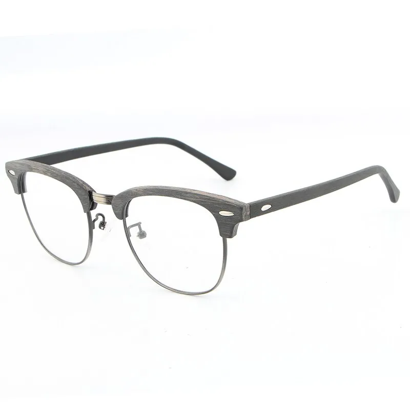 Hdcrafter Unisex Full Rim Round Half Wood Metal Frame Eyeglasses