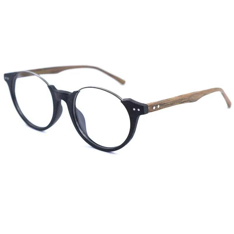 Hdcrafter Unisex Full Rim Round Metal Wood Frame Eyeglasses Ps5059