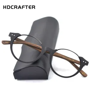 Hdcrafter Unisex Full Rim Round Metal Wood Frame Eyeglasses Ps5059