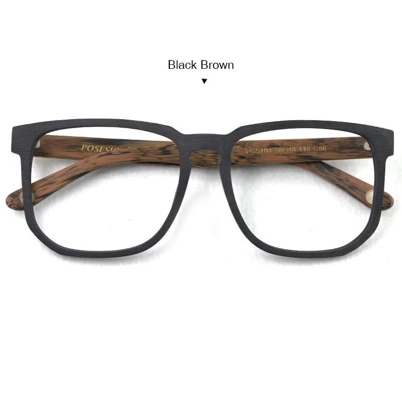 Hdcrafter Unisex Oversized Square Round Wood Frame Eyeglasses Ps5104