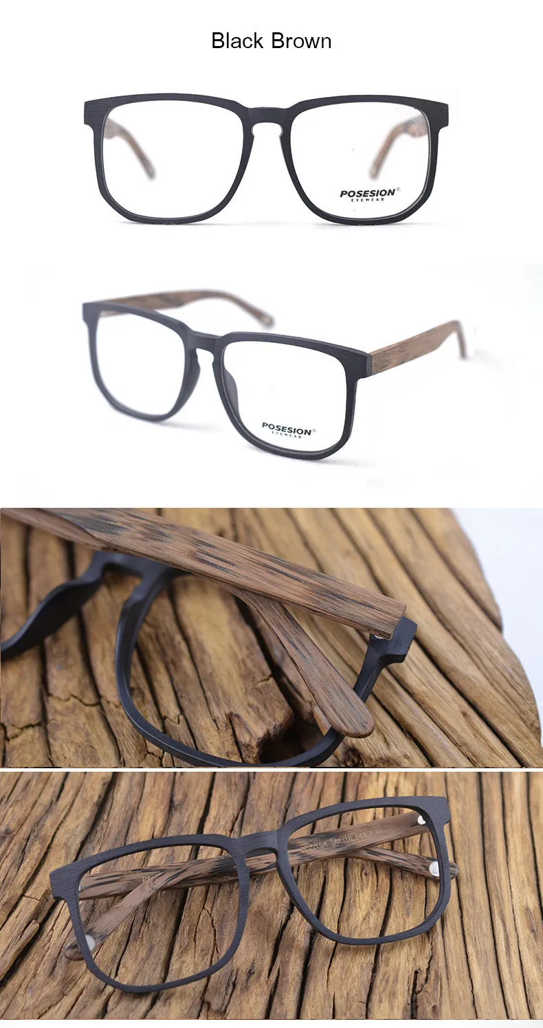 Hdcrafter Unisex Oversized Square Round Wood Frame Eyeglasses Ps5104