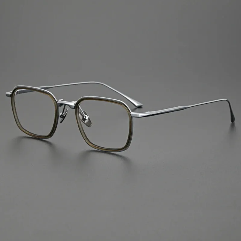 Hewei Unisex Full Rim Square Titanium Acetate Eyeglasses 0009