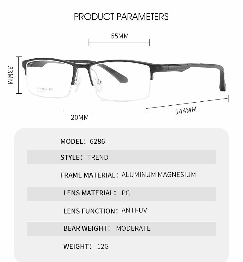 Hotochki Unisex Semi Rim Aluminum Magnesium Alloy Frame Eyeglasses 6286