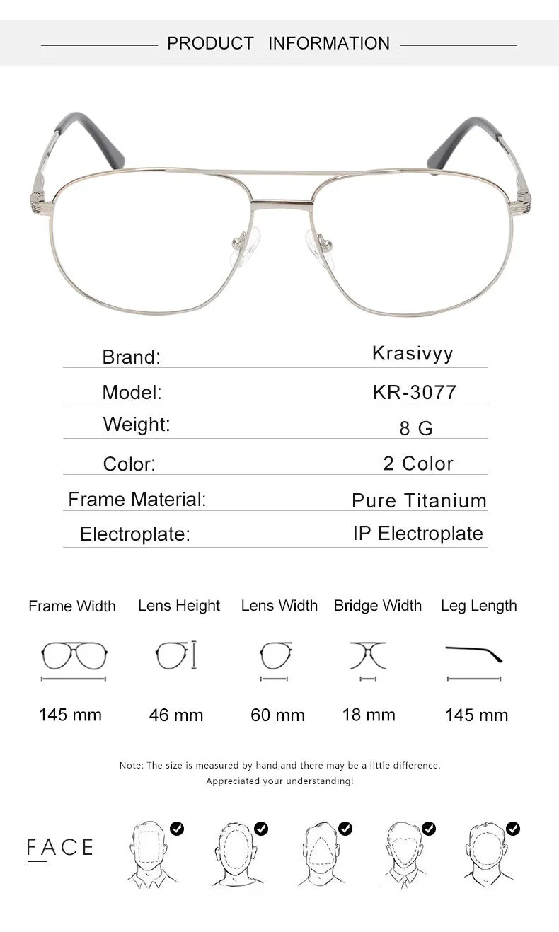 Krasivyy Men's Full Rim Oversize Oval Square Double Bridge Titanium Eyeglasses Kr3077