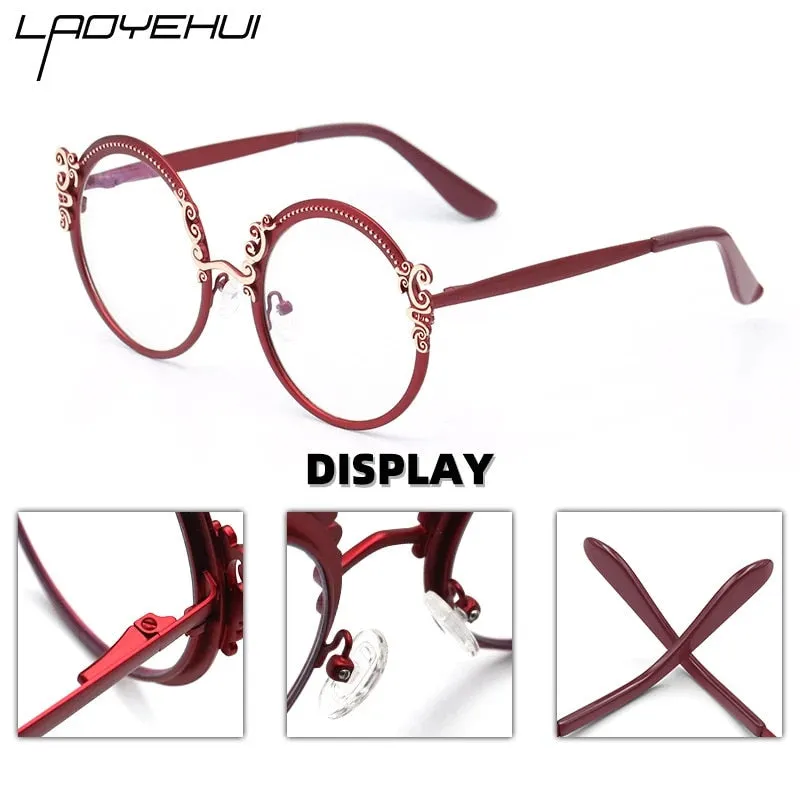 Laoyehui Women's Eyeglasses Round Alloy Reading Glasses Red 8400