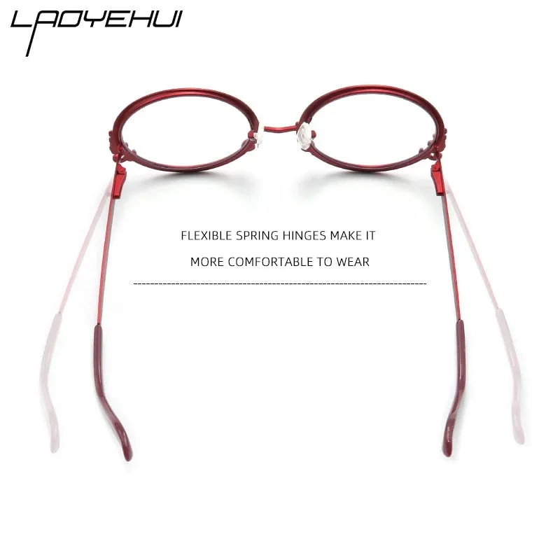 Laoyehui Women's Eyeglasses Round Alloy Reading Glasses Red 8400