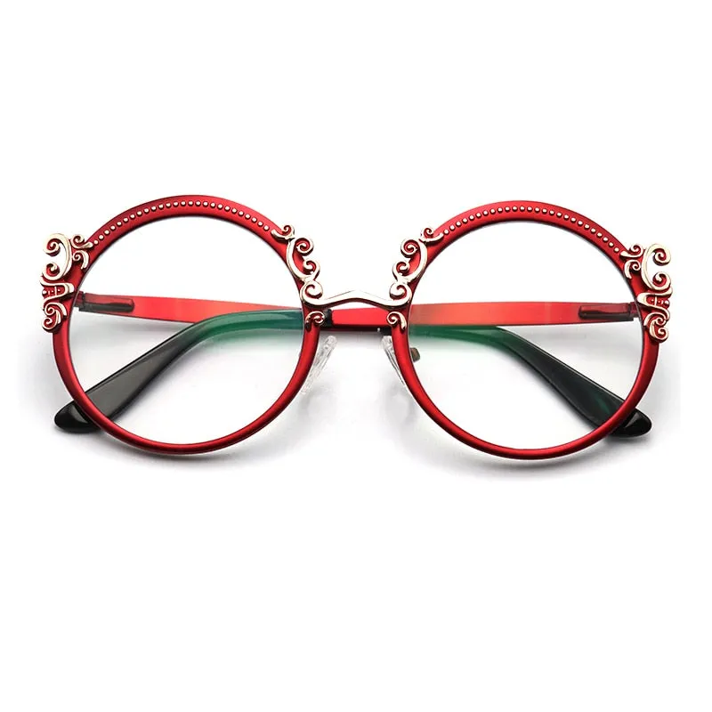 Laoyehui Women's Eyeglasses Round Alloy Reading Glasses Red 8400