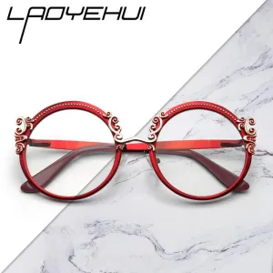 Laoyehui Women's Eyeglasses Round Alloy Reading Glasses Red 8400