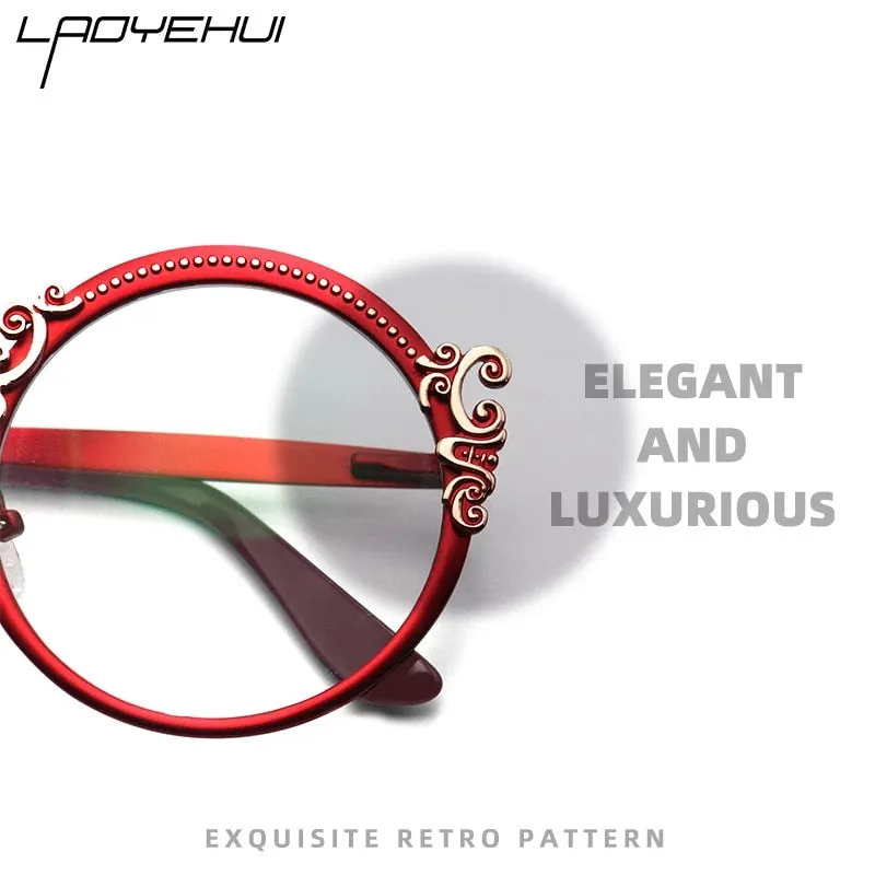 Laoyehui Women's Eyeglasses Round Alloy Reading Glasses Red 8400