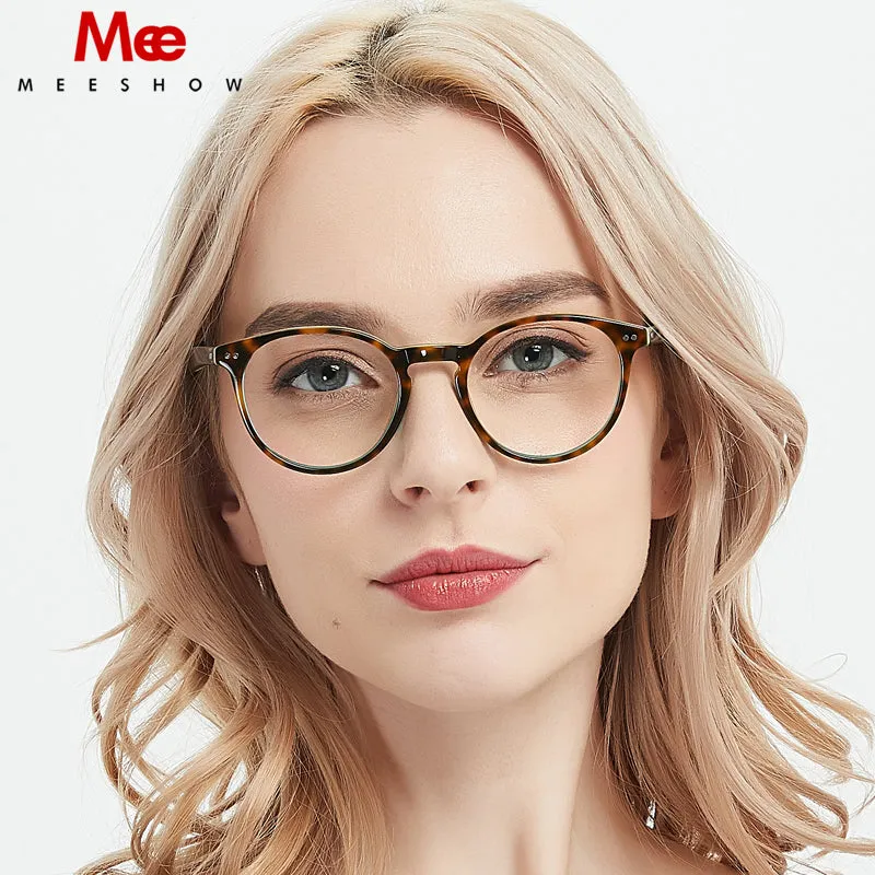 Meeshow Women's Eyeglasses Acetate Round Black Tortoise 1809