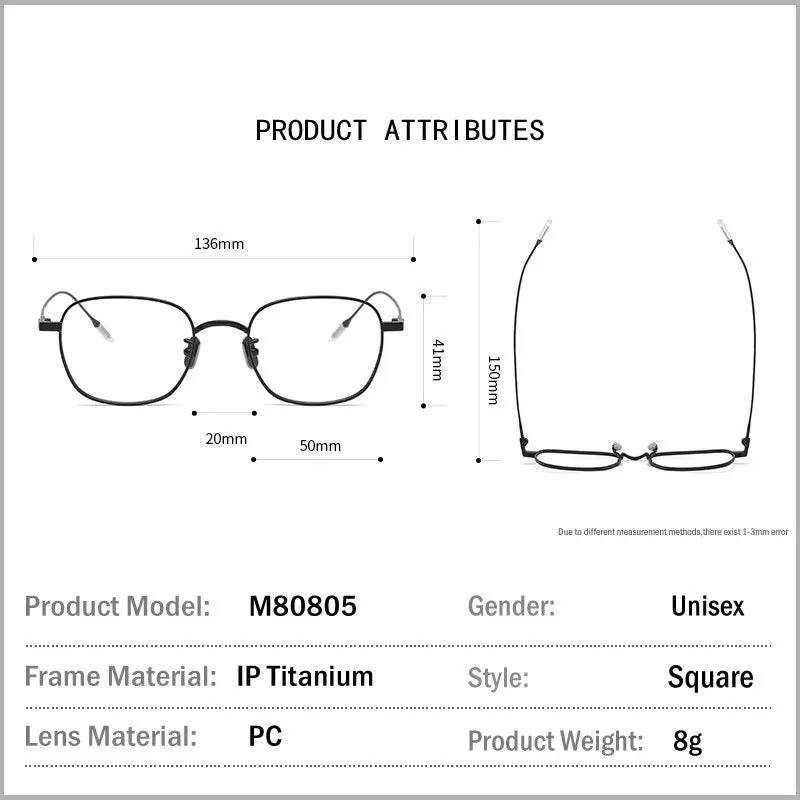 Mens Lightweight Titanium Square Eyeglasses - Modern Design