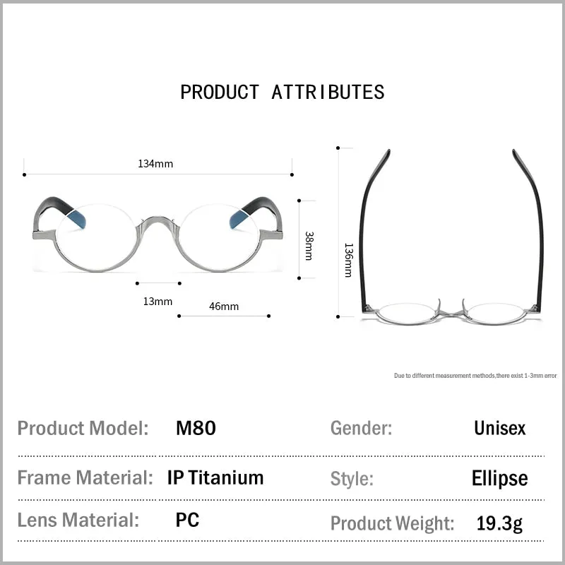 Muzz Men's Semi Rim Round Titanium Frame Eyeglasses M70703