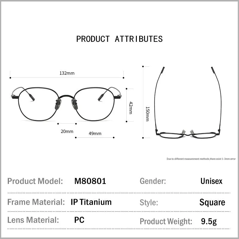 Muzz Unisex Full Rim Square Titanium Frame EyeglassesM80801