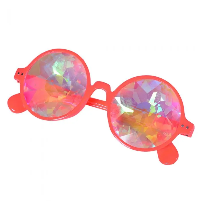 Neon Orange Round Frame Kaleidoscope Glasses