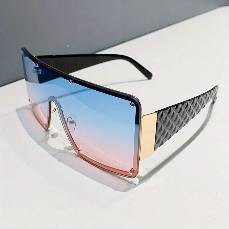 Oversized Rivet One-piece Frame Gradient Sunglasses