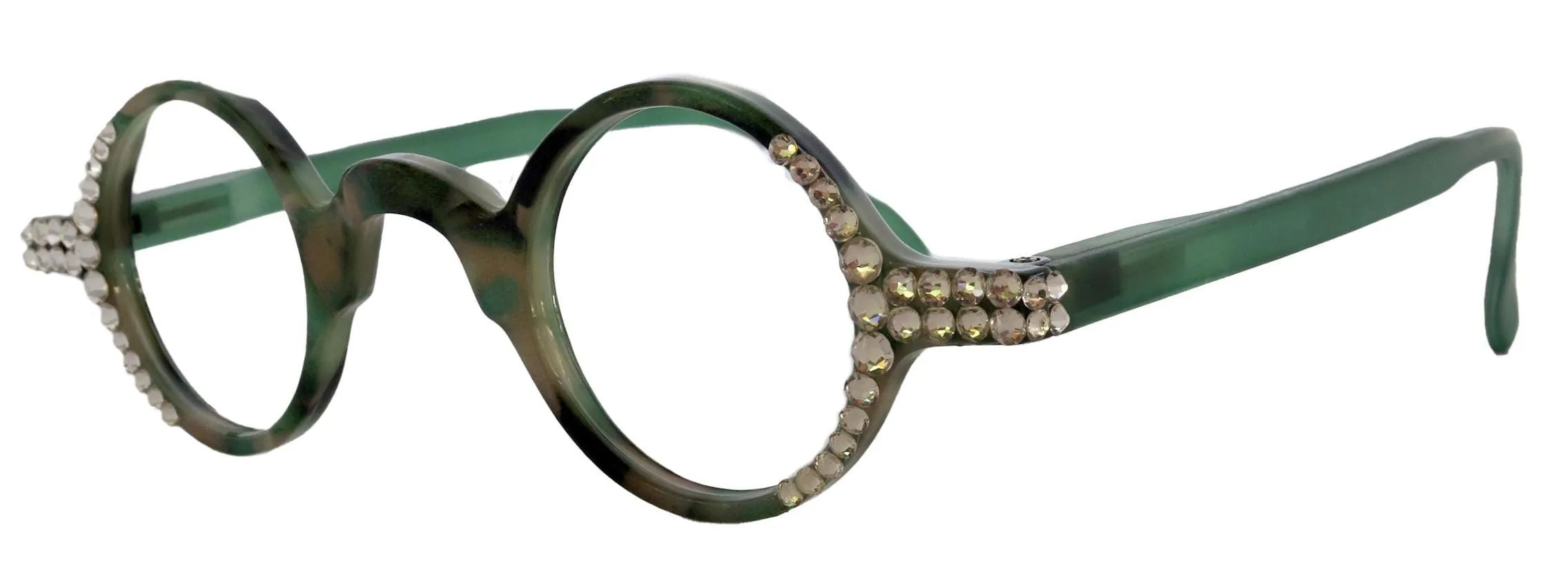 Picasso, (Bling) Women Reading Glasses W (Clear) Genuine European Crystals, Round Circle (Green) Tortoiseshell NY Fifth Avenue