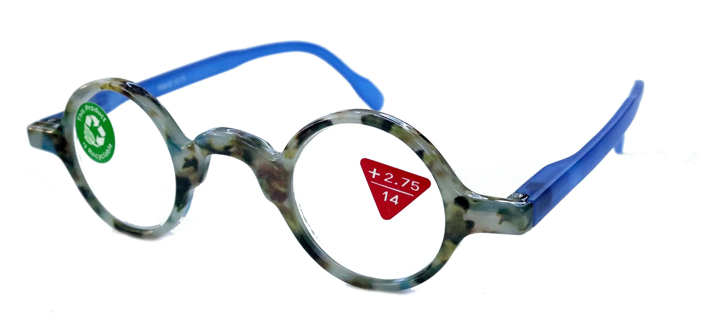 Picasso, (Premium) Reading Glasses, High End Readers  1.25 to  3 magnifying, Circle optical Frames. Round Tortoise (Blue) NY Fifth Avenue.