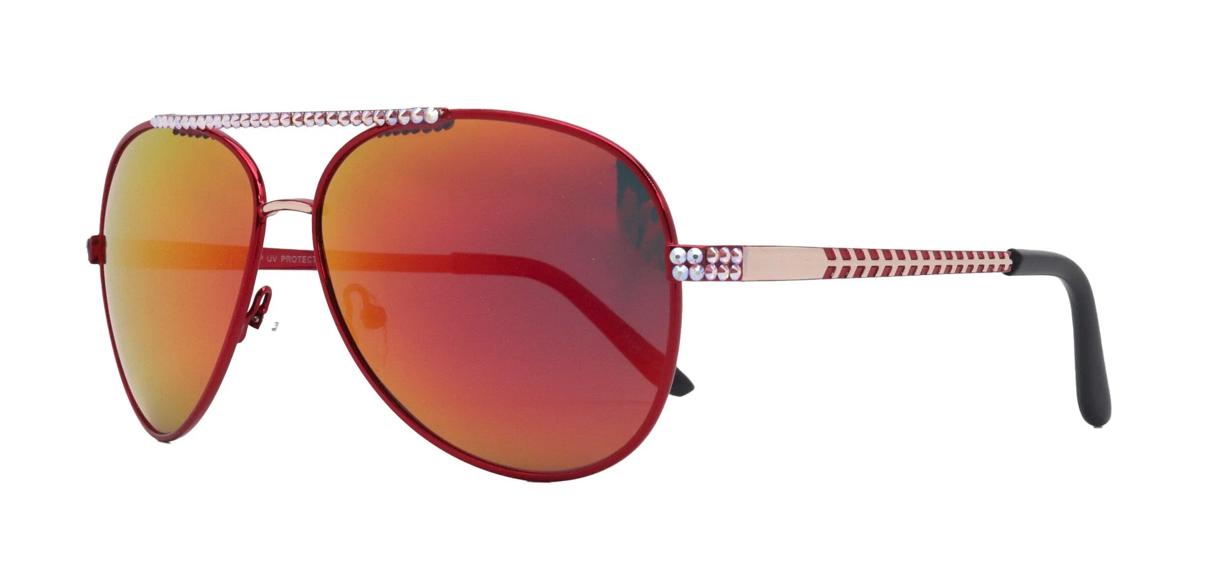 Piloto Bling Aviator Polarized Women Sunglasses  W Genuine European Crystals, (Red) 100% UV Protection. NY Fifth Avenue