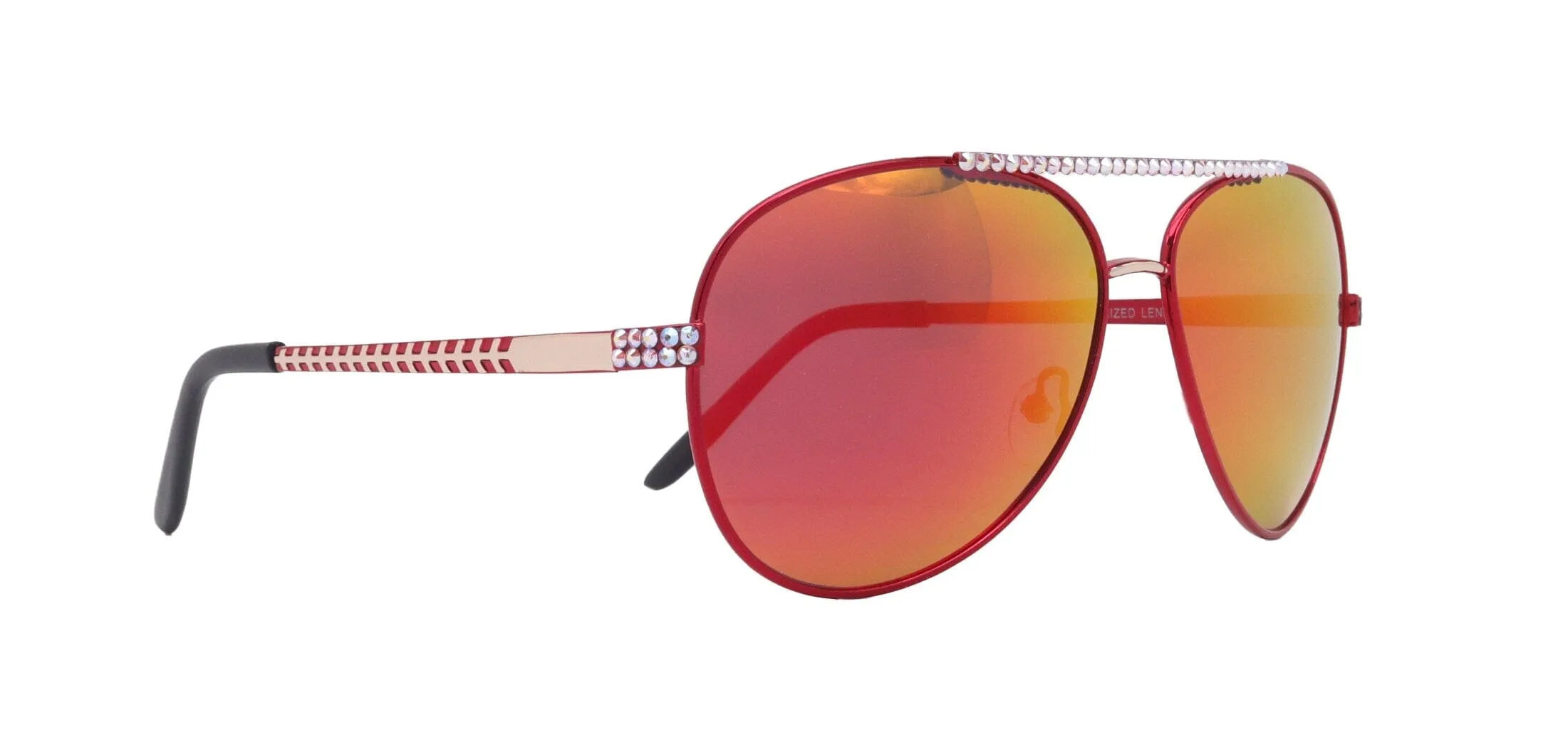 Piloto Bling Aviator Polarized Women Sunglasses  W Genuine European Crystals, (Red) 100% UV Protection. NY Fifth Avenue