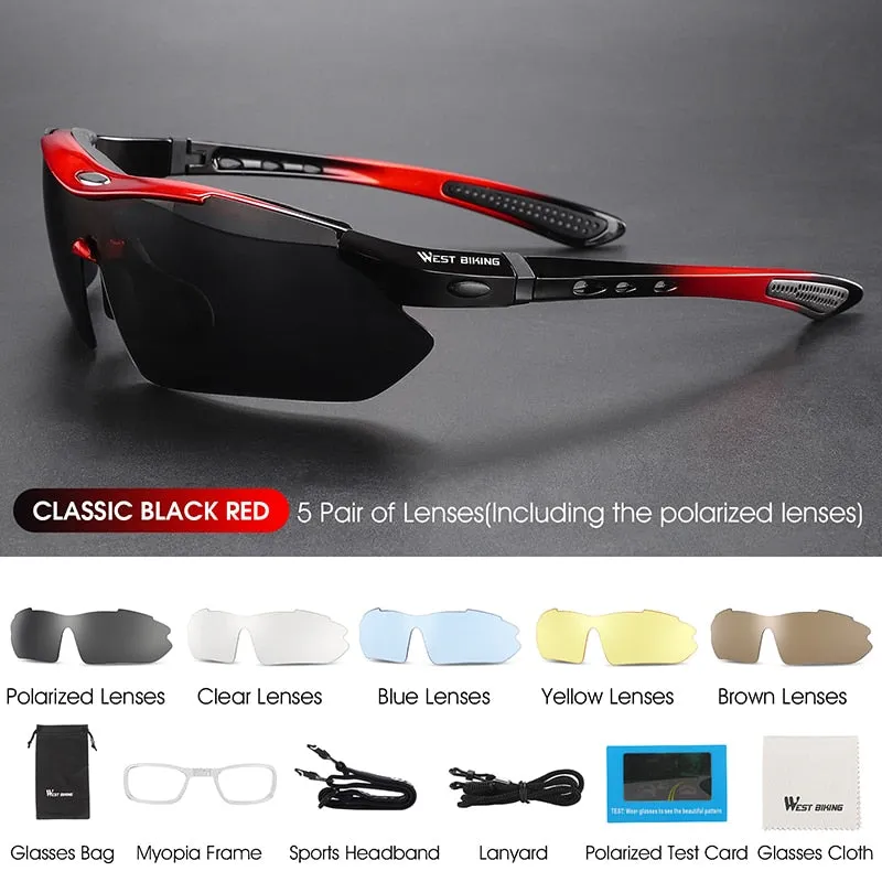 Polarized Cycling Glasses 5 Lens Men Women Sports Sunglasses Road MTB Mountain Bike Bicycle Riding Goggles Eyewear