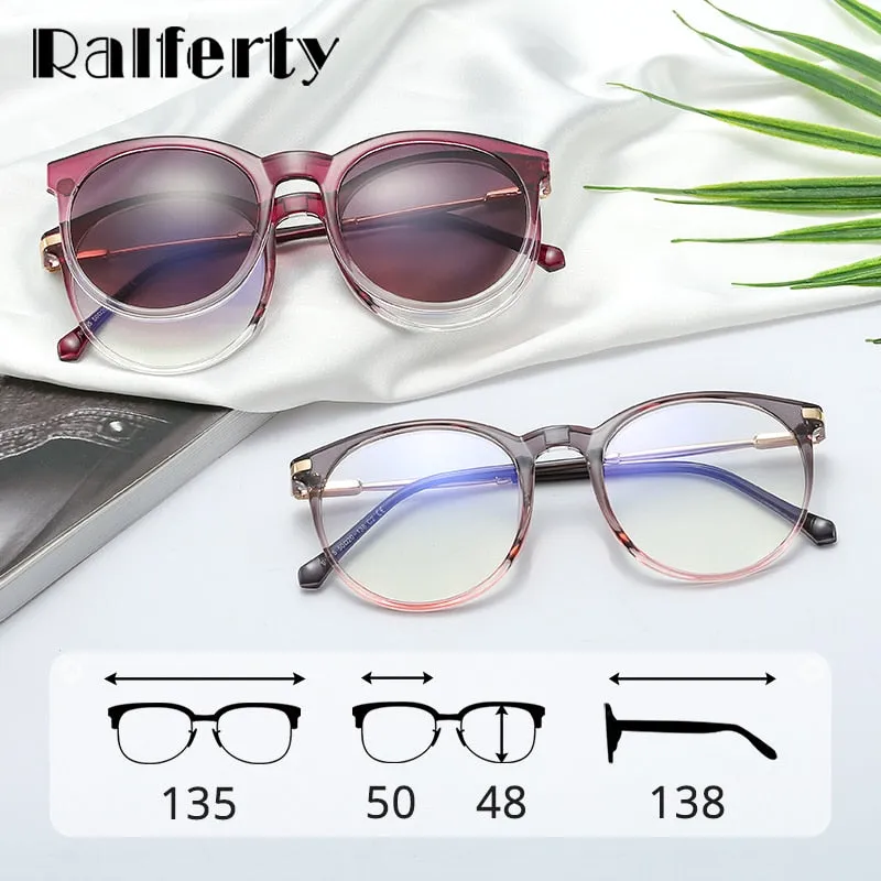 Ralferty Women's Full Rim Round Acetate Eyeglasses With Clip On Sunglasses F95975