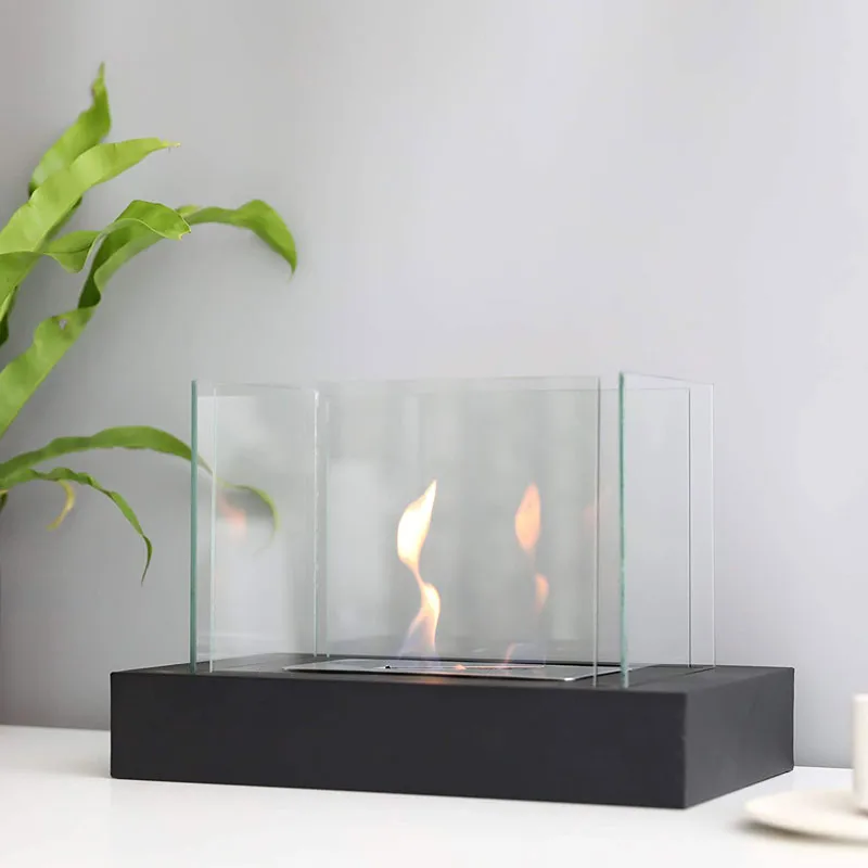 Rectangular Tabletop Fire Bowl Pot with Four-Sided Glass