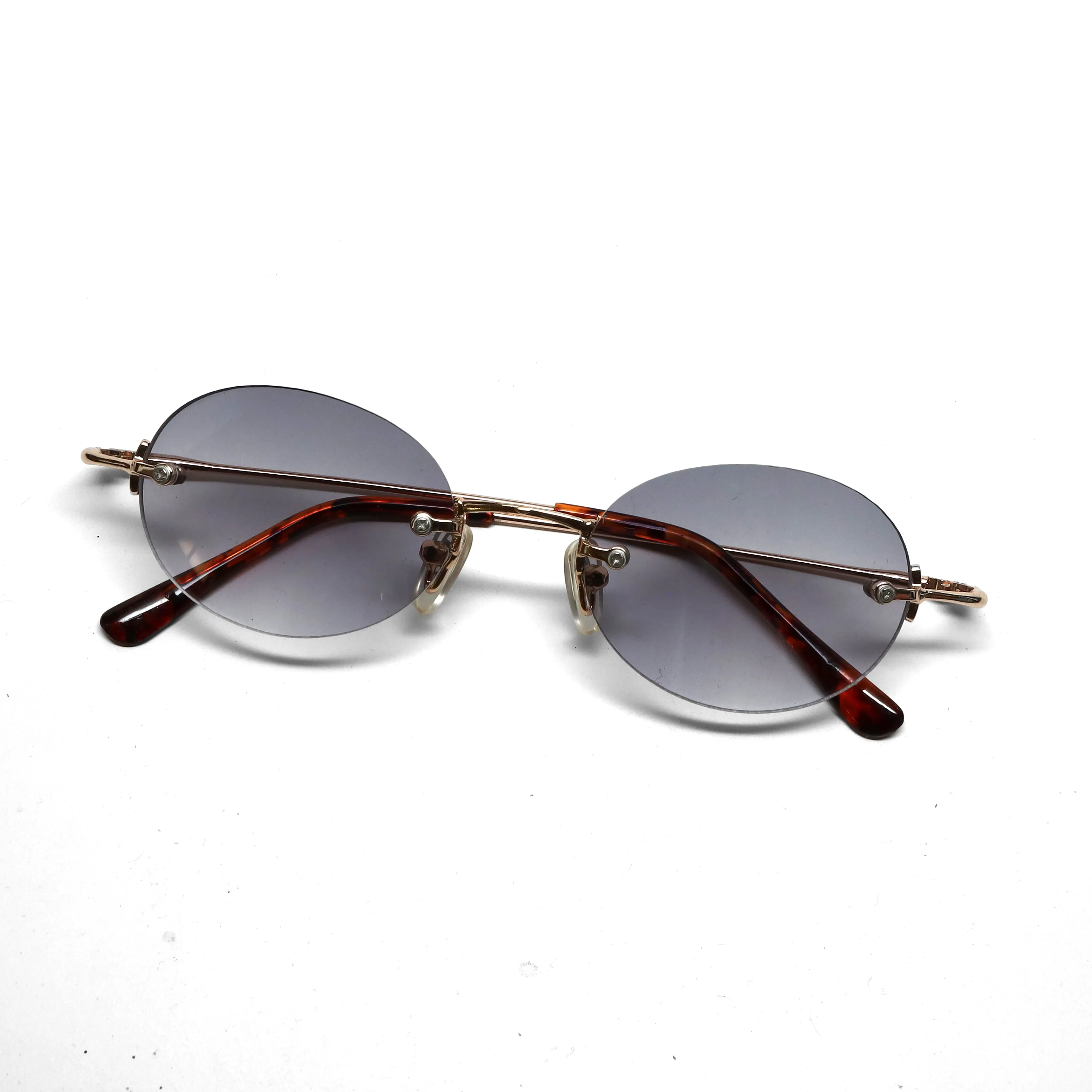 //Style 92// Vintage Small Size 1998 Rimless Oval Sunglasses - Gold