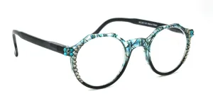 The Hexagon, (Bling) Women Reading Glasses W (Black Diamond, Blue Zircon) Genuine European Crystals  (Clear, Grey, Blue ) NY Fifth Avenue