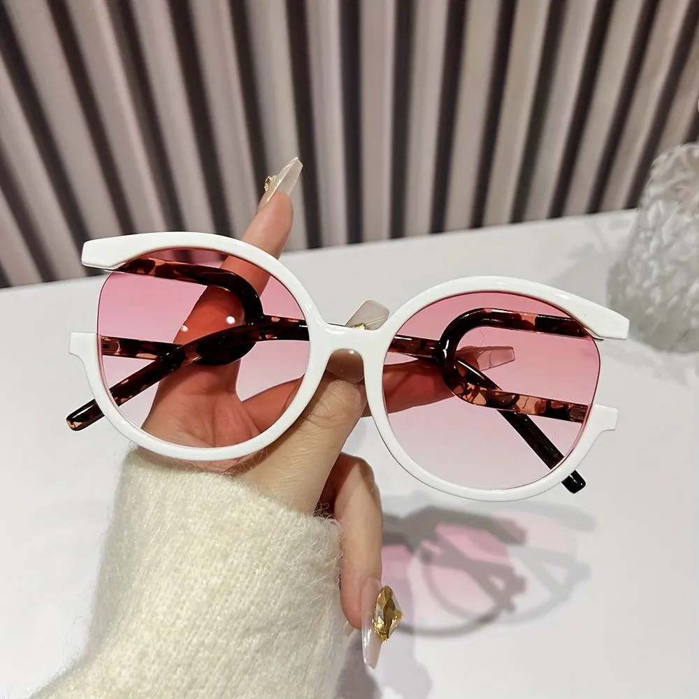 Touch of Edginess Semi Rimless Oversize Cat Eye Sunglasses