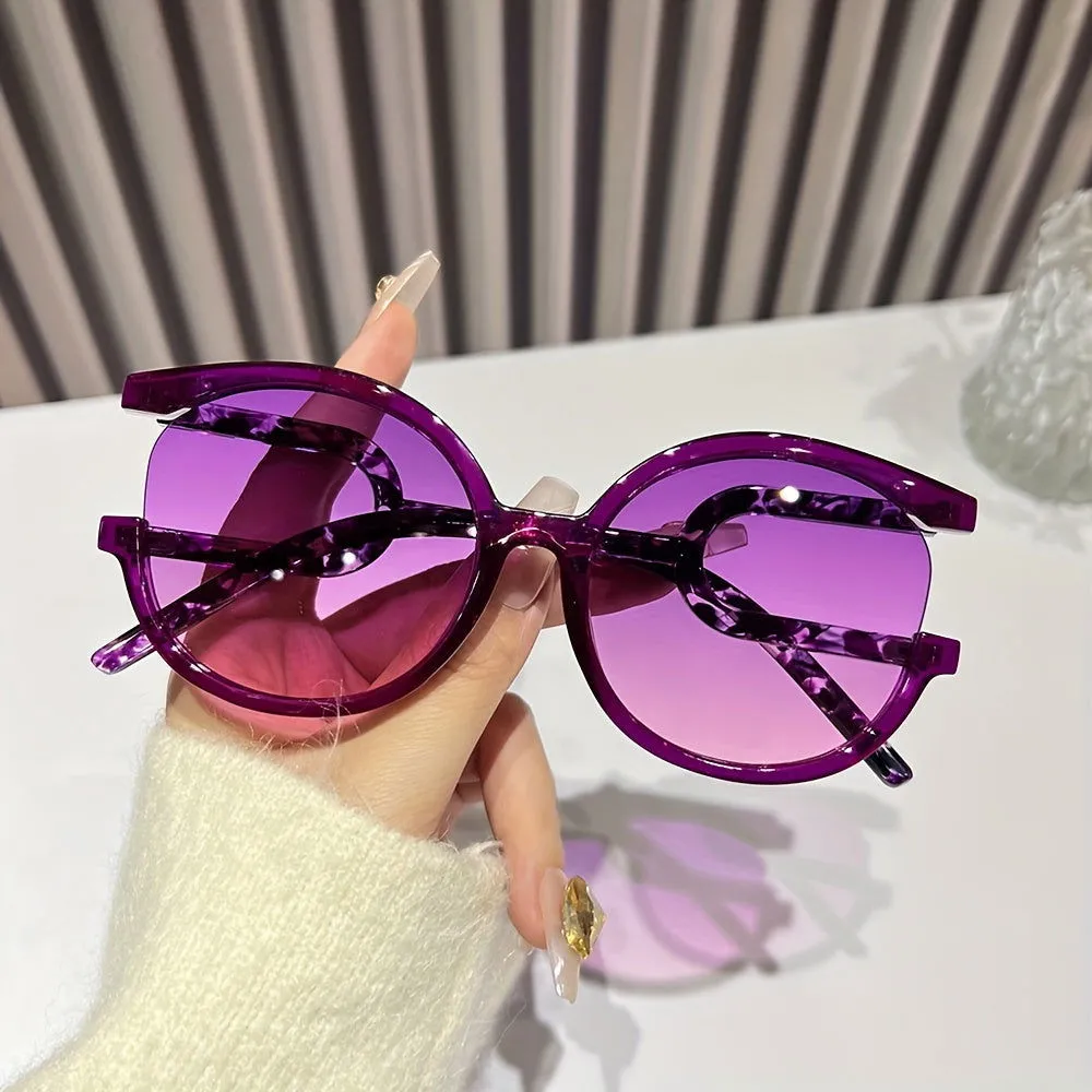 Touch of Edginess Semi Rimless Oversize Cat Eye Sunglasses