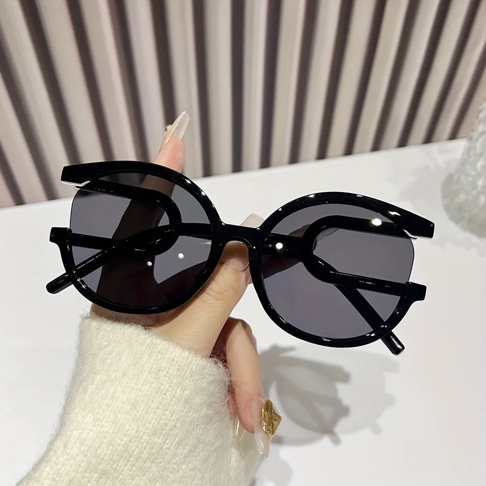 Touch of Edginess Semi Rimless Oversize Cat Eye Sunglasses