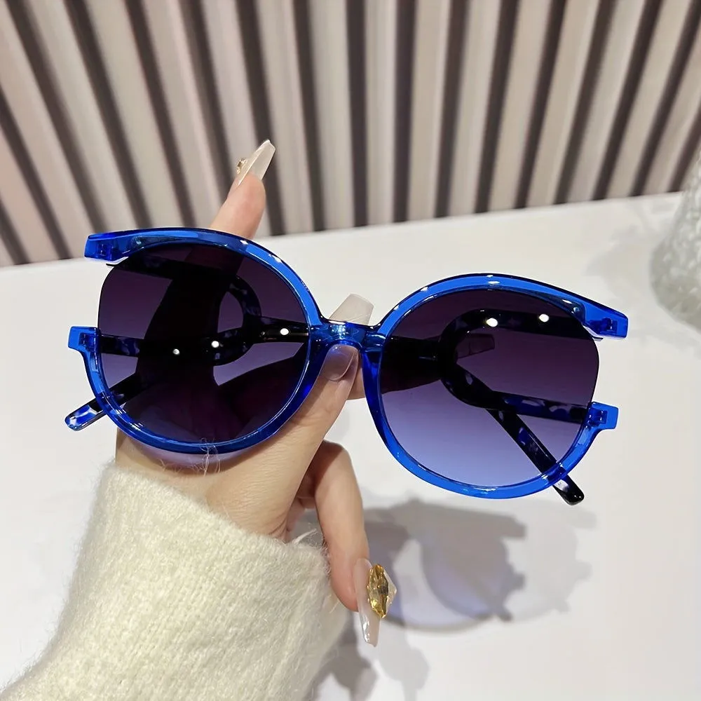 Touch of Edginess Semi Rimless Oversize Cat Eye Sunglasses