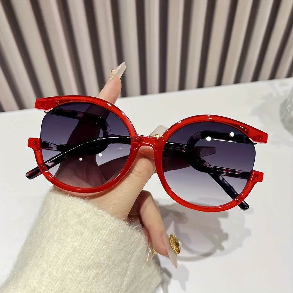 Touch of Edginess Semi Rimless Oversize Cat Eye Sunglasses