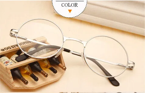 Women Vintage Glasses Frame Plain Mirror Big Round Metal Optical Frame For Girl Eyeglass Clear Lens oculos feminino de grau AL-2