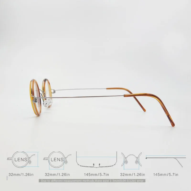 Yujo Unisex Full Rim Round Acetate Stainless Steel 32mm Eyeglasses Y060