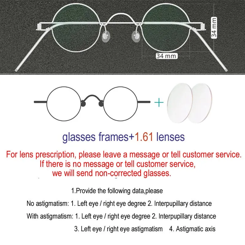 Yujo Unisex Full Rim Small Round Stainless Steel Eyeglasses Y019