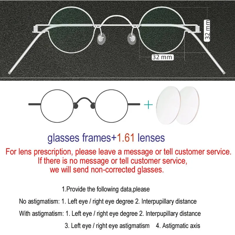 Yujo Unisex Full Rim Small Round Stainless Steel Eyeglasses Y019